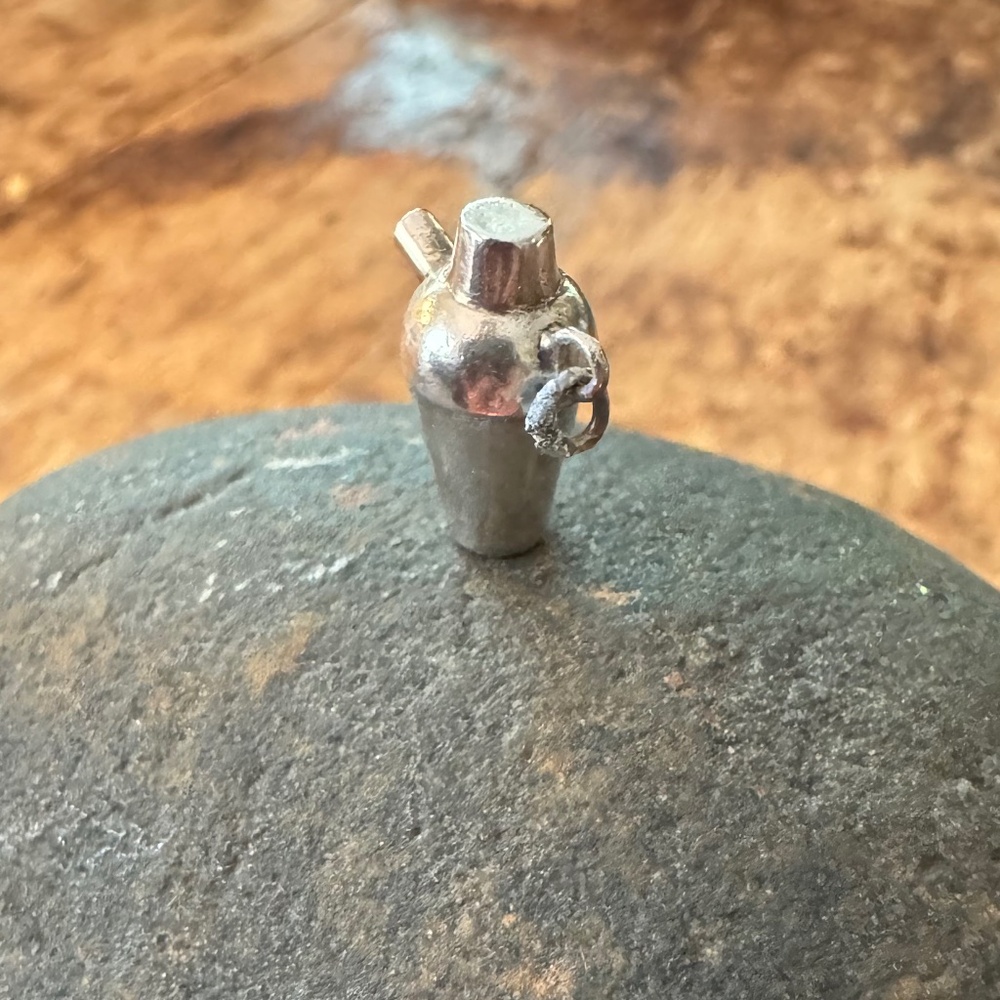 Sterling silver cocktail shaker charm or necklace. Great detail!